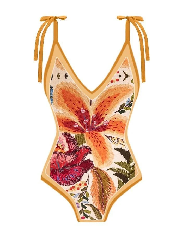Summer Black Print One Piece Swimsuit
