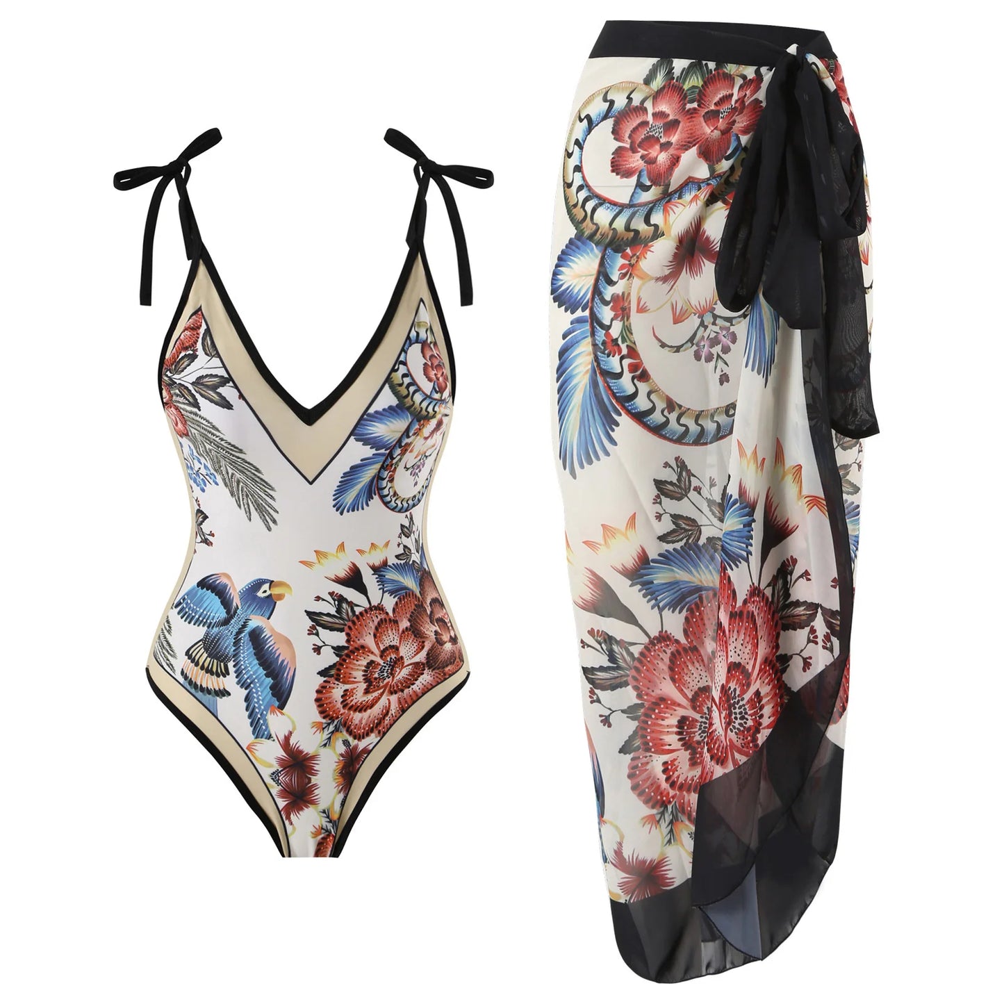 Summer Black Print One Piece Swimsuit