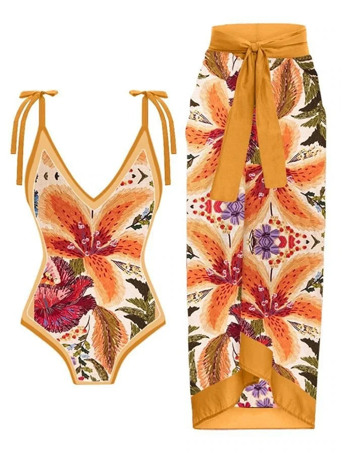 Summer Black Print One Piece Swimsuit