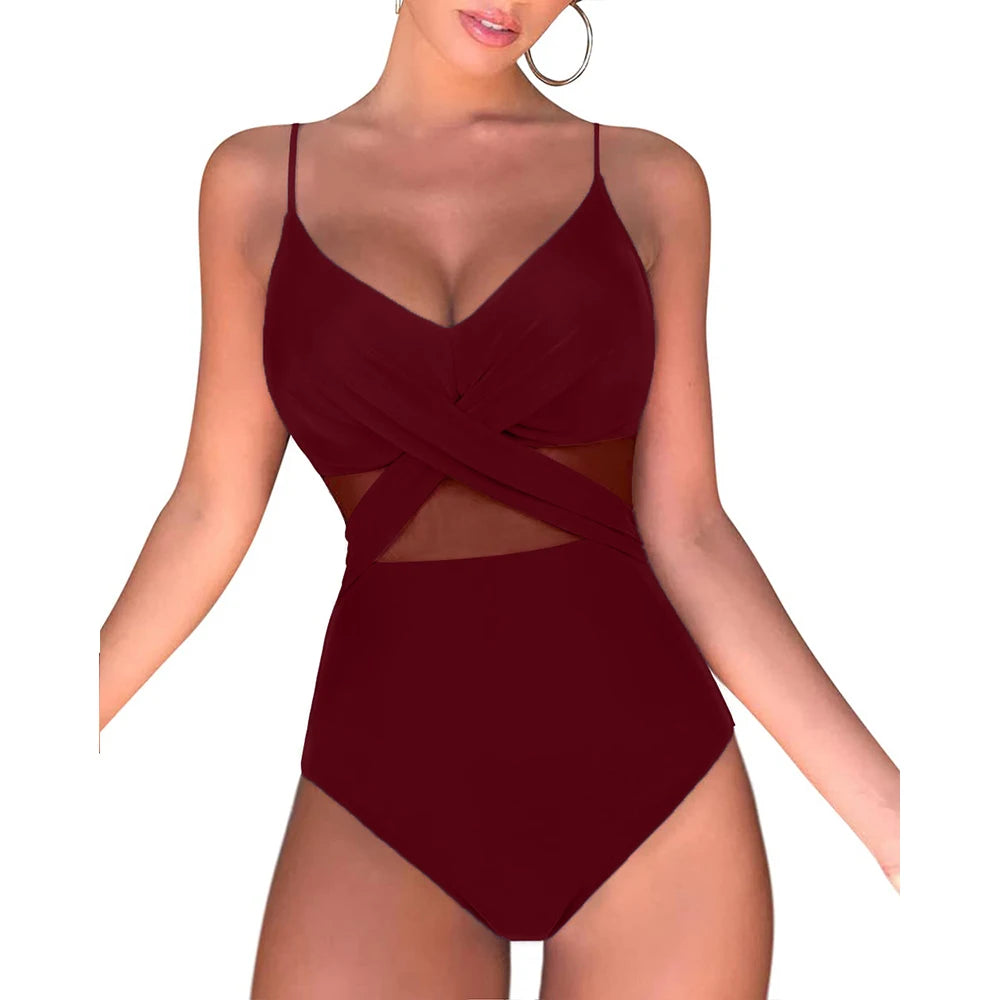 One-Piece Black Net Large Size Swimwear Suit