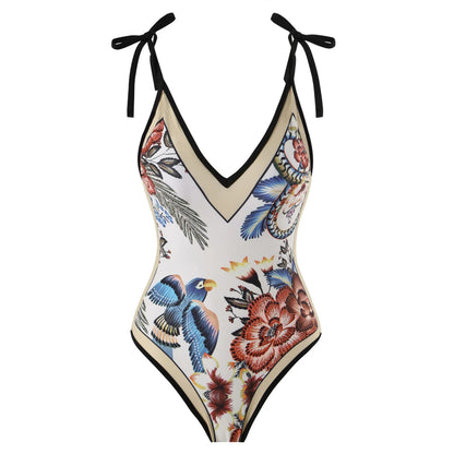 Summer Black Print One Piece Swimsuit