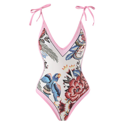 Summer Black Print One Piece Swimsuit