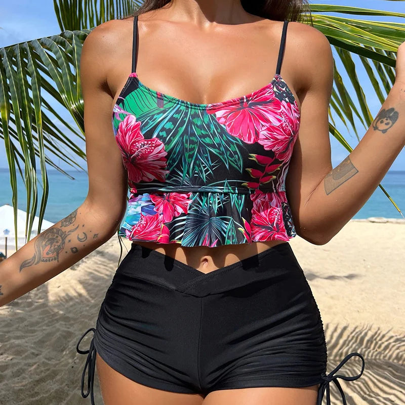Summer Sexy Pink Swimsuits Tankini Set