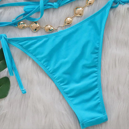 Women Pink Sexy Bikinis Swimsuit With Rhinestones