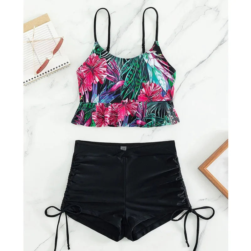Summer Sexy Pink Swimsuits Tankini Set