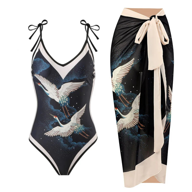 Summer Black Print One Piece Swimsuit