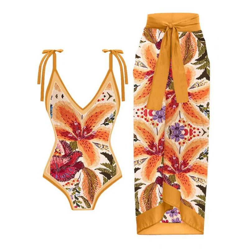 Summer Black Print One Piece Swimsuit