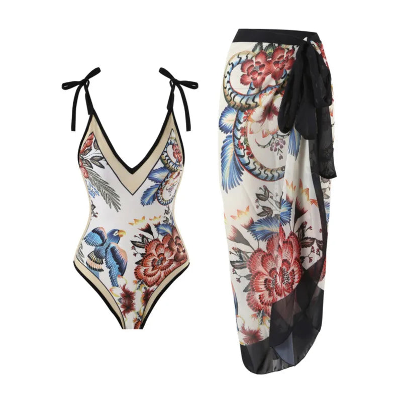Summer Black Print One Piece Swimsuit