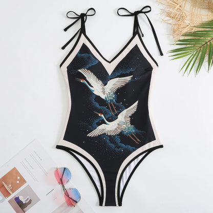 Summer Black Print One Piece Swimsuit