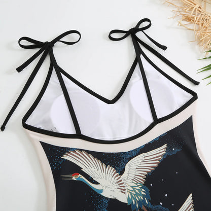 Summer Black Print One Piece Swimsuit