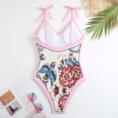 Summer Black Print One Piece Swimsuit