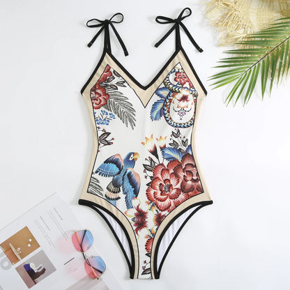 Summer Black Print One Piece Swimsuit