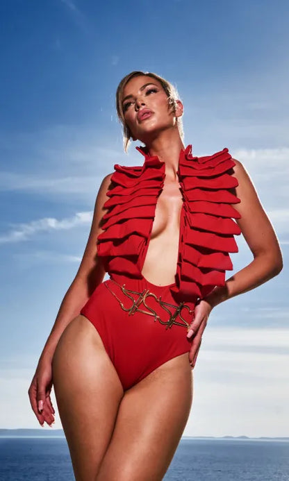 Crimson Cascade One-Piece